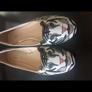 UrbanOutfitters metallic silver snow leopard flats